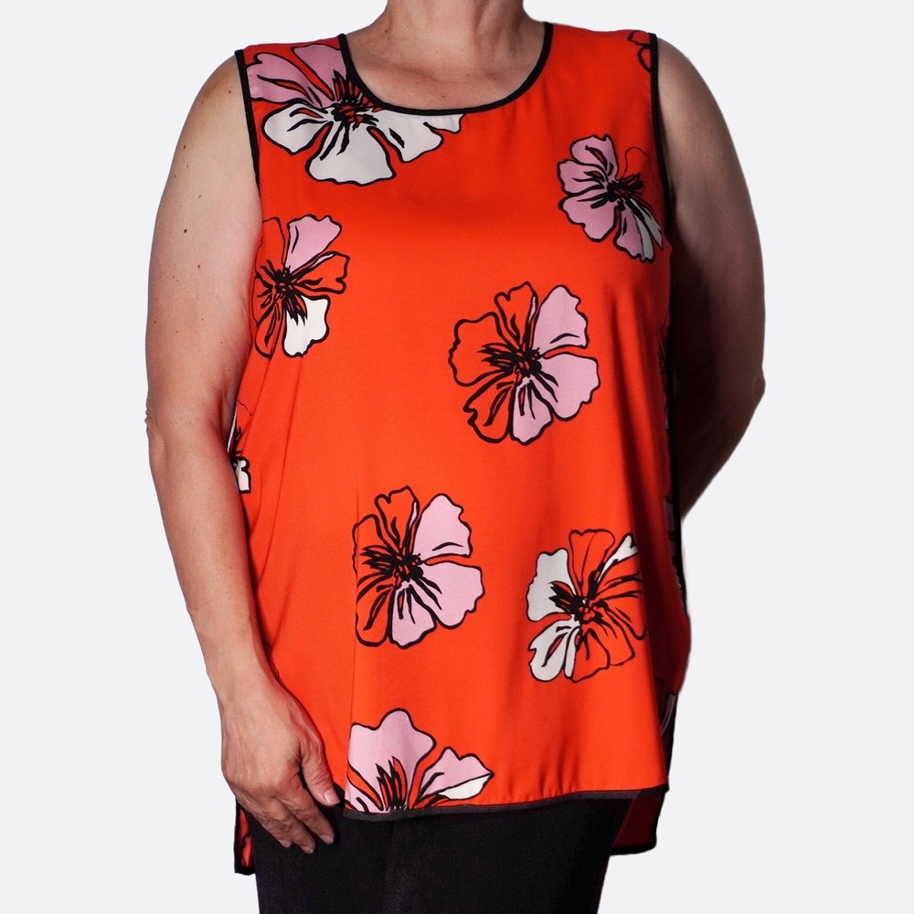 Vince Camuto Maximalist Floral XL 1X Orange Sleeveless High-Low Shell Top